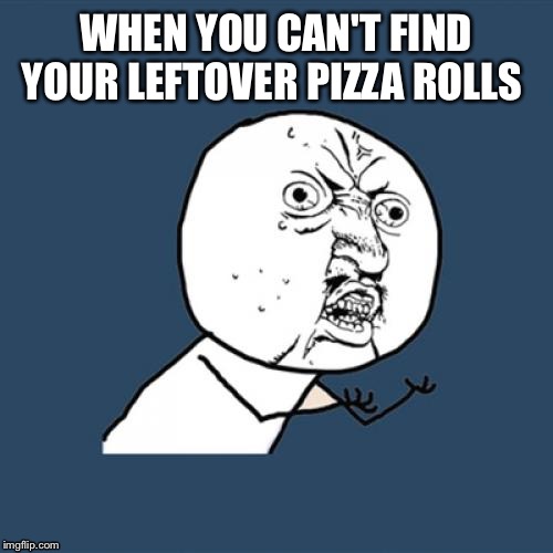 Y U No Meme | WHEN YOU CAN'T FIND YOUR LEFTOVER PIZZA ROLLS | image tagged in memes,y u no | made w/ Imgflip meme maker