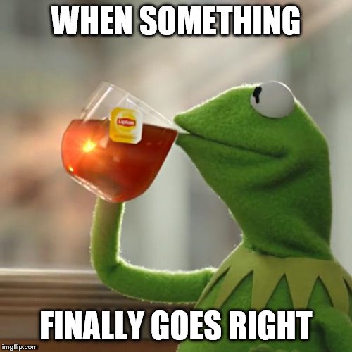 But That's None Of My Business Meme | WHEN SOMETHING; FINALLY GOES RIGHT | image tagged in memes,but thats none of my business,kermit the frog | made w/ Imgflip meme maker