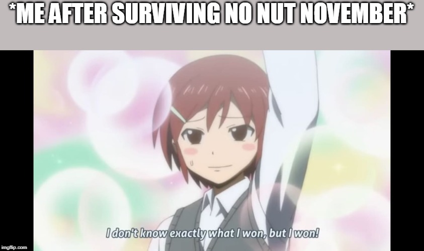 I don't know what i won, but i won | *ME AFTER SURVIVING NO NUT NOVEMBER* | image tagged in i don't know what i won but i won | made w/ Imgflip meme maker