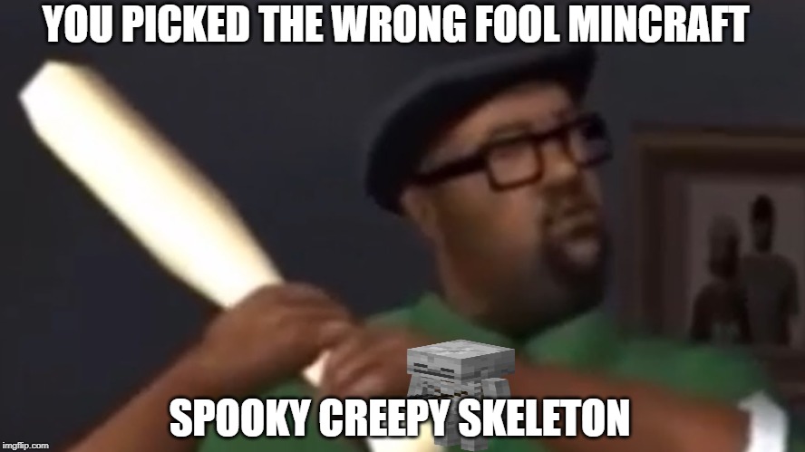 big smoke | YOU PICKED THE WRONG FOOL MINCRAFT; SPOOKY CREEPY SKELETON | image tagged in big smoke | made w/ Imgflip meme maker