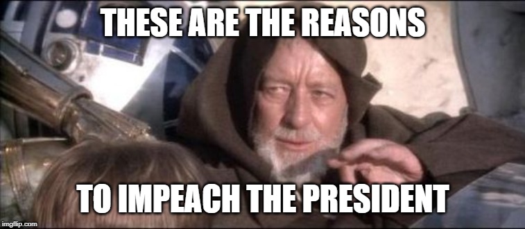 These Aren't The Droids You Were Looking For | THESE ARE THE REASONS; TO IMPEACH THE PRESIDENT | image tagged in memes,these arent the droids you were looking for | made w/ Imgflip meme maker