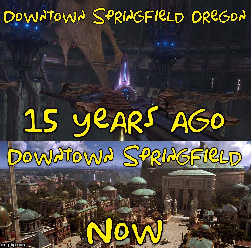 Downtown Springfield before & after | image tagged in halo,star wars,simpsons,gaming,local,oregon | made w/ Imgflip meme maker
