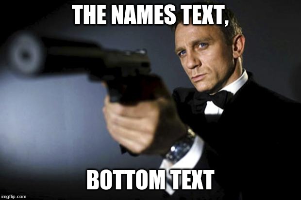 James Bond aims at you friendly | THE NAMES TEXT, BOTTOM TEXT | image tagged in james bond aims at you friendly | made w/ Imgflip meme maker