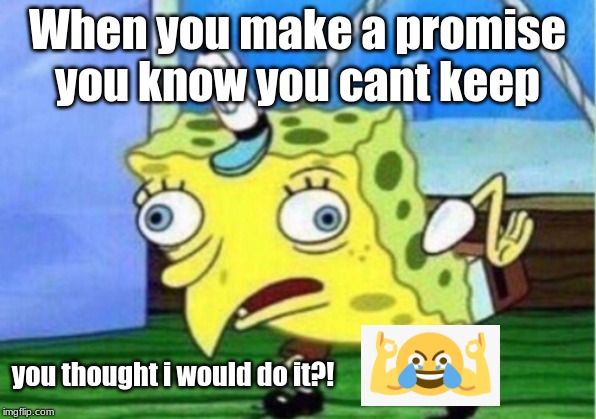 Mocking Spongebob | When you make a promise you know you cant keep; you thought i would do it?! | image tagged in memes,mocking spongebob | made w/ Imgflip meme maker