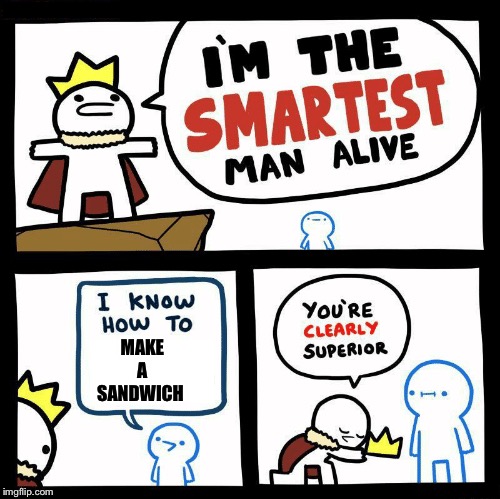 You're clearly superior | MAKE A SANDWICH | image tagged in you're clearly superior | made w/ Imgflip meme maker