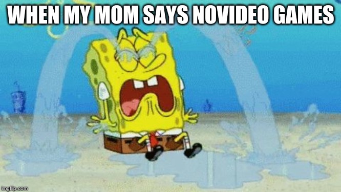 Spongebob crying | WHEN MY MOM SAYS NOVIDEO GAMES | image tagged in spongebob crying | made w/ Imgflip meme maker