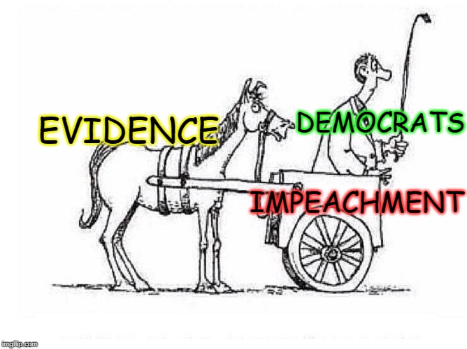 Democrats: You're Doing It Wrong | DEMOCRATS; EVIDENCE; IMPEACHMENT | image tagged in cart before horse,memes,funny,funny memes,mxm | made w/ Imgflip meme maker