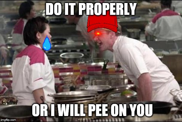 Angry Chef Gordon Ramsay | DO IT PROPERLY; OR I WILL PEE ON YOU | image tagged in memes,angry chef gordon ramsay | made w/ Imgflip meme maker