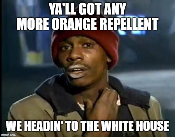 Y'all Got Any More Of That | YA'LL GOT ANY MORE ORANGE REPELLENT; WE HEADIN' TO THE WHITE HOUSE | image tagged in memes,y'all got any more of that | made w/ Imgflip meme maker