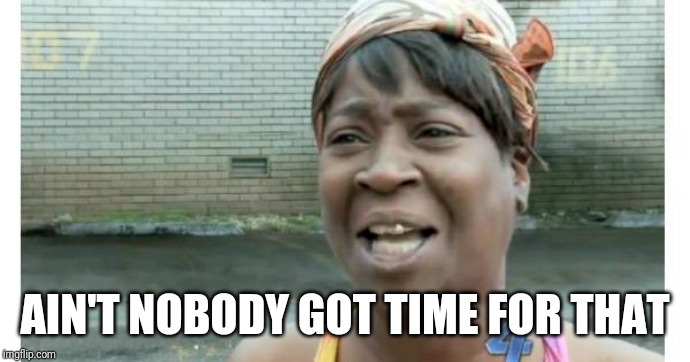 ain't nobody got time for that | AIN'T NOBODY GOT TIME FOR THAT | image tagged in ain't nobody got time for that | made w/ Imgflip meme maker