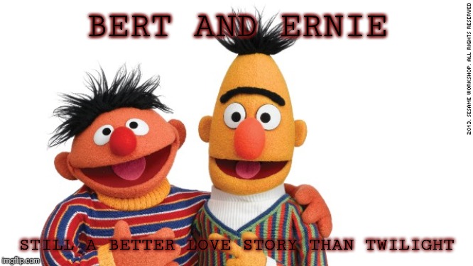 bert and ernie | BERT AND ERNIE; STILL A BETTER LOVE STORY THAN TWILIGHT | image tagged in bert and ernie | made w/ Imgflip meme maker