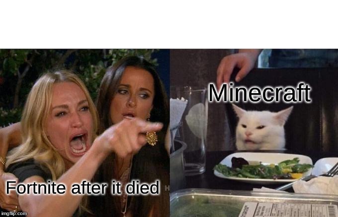 Woman Yelling At Cat | Minecraft; Fortnite after it died | image tagged in memes,woman yelling at cat | made w/ Imgflip meme maker