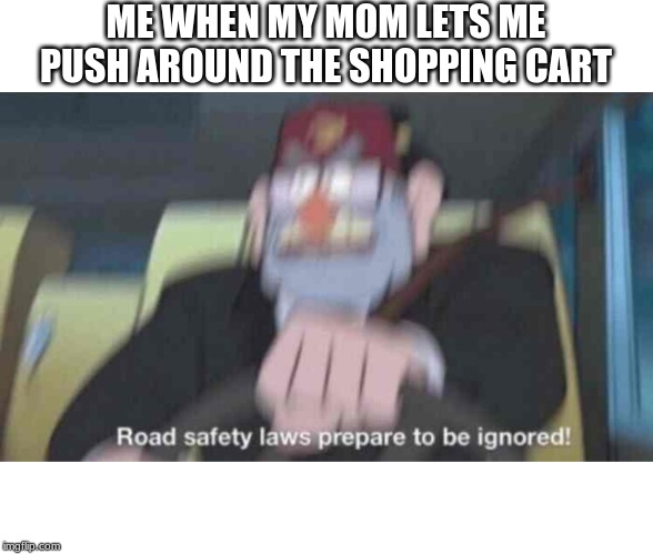 Road safety laws prepare to be ignored! | ME WHEN MY MOM LETS ME PUSH AROUND THE SHOPPING CART | image tagged in road safety laws prepare to be ignored | made w/ Imgflip meme maker