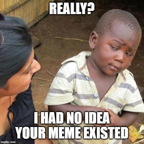 Third World Skeptical Kid Meme | REALLY? I HAD NO IDEA YOUR MEME EXISTED | image tagged in memes,third world skeptical kid | made w/ Imgflip meme maker