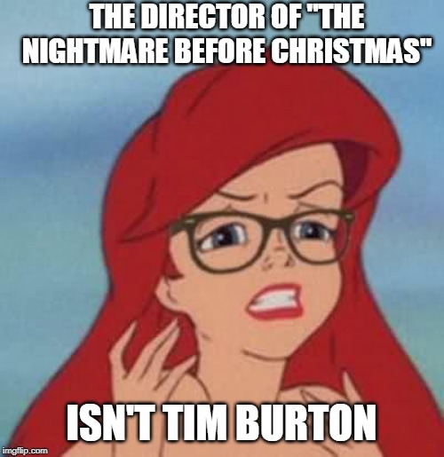 Hipster Ariel Meme | THE DIRECTOR OF "THE NIGHTMARE BEFORE CHRISTMAS"; ISN'T TIM BURTON | image tagged in memes,hipster ariel | made w/ Imgflip meme maker