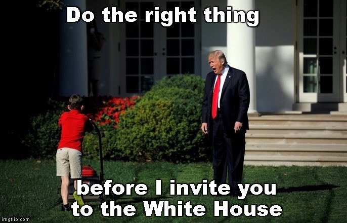 Trump Lawn Mower | Do the right thing before I invite you
to the White House | image tagged in trump lawn mower | made w/ Imgflip meme maker