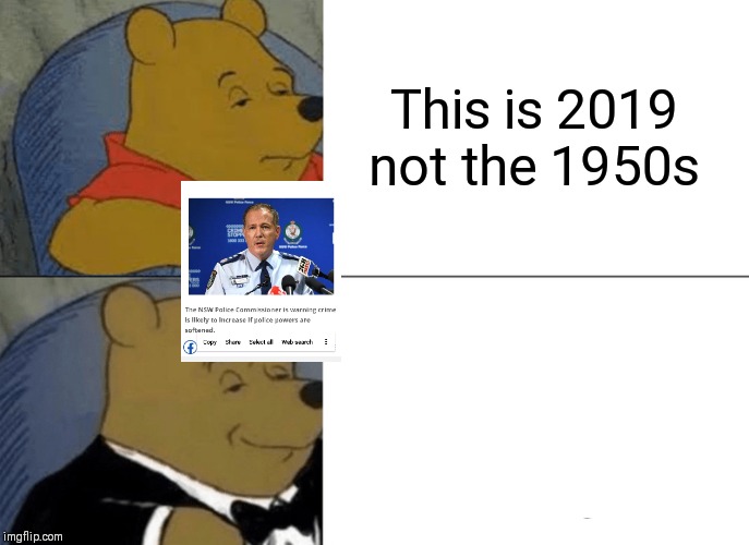 Tuxedo Winnie The Pooh Meme | This is 2019 not the 1950s | image tagged in memes,tuxedo winnie the pooh | made w/ Imgflip meme maker