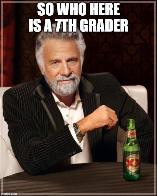 The Most Interesting Man In The World | SO WHO HERE IS A 7TH GRADER | image tagged in memes,the most interesting man in the world | made w/ Imgflip meme maker