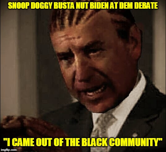 SNOOP DOGGY BUSTA NUT BIDEN AT DEM DEBATE; "I CAME OUT OF THE BLACK COMMUNITY" | image tagged in joe biden | made w/ Imgflip meme maker