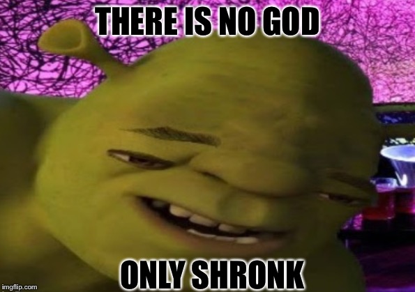 shronk | THERE IS NO GOD; ONLY SHRONK | image tagged in shronk | made w/ Imgflip meme maker