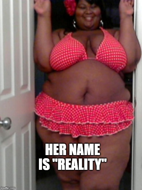 Fat lady | HER NAME IS "REALITY" | image tagged in fat lady | made w/ Imgflip meme maker