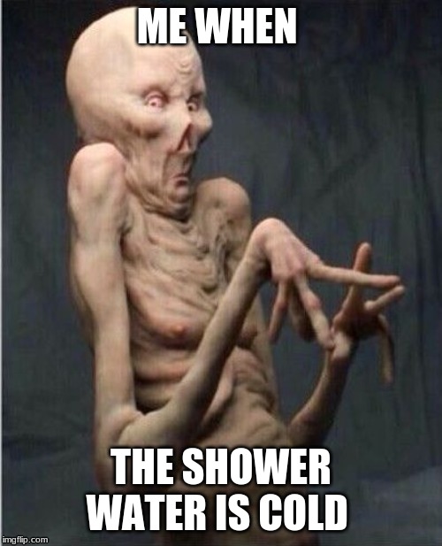 Grossed Out Alien | ME WHEN; THE SHOWER WATER IS COLD | image tagged in grossed out alien | made w/ Imgflip meme maker