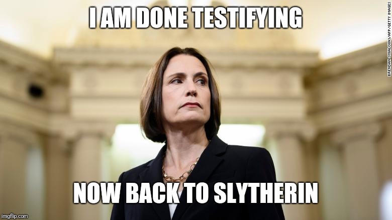 Fiona Hill | I AM DONE TESTIFYING; NOW BACK TO SLYTHERIN | image tagged in fiona hill | made w/ Imgflip meme maker