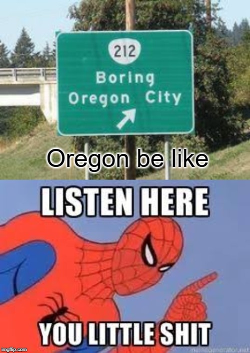 boring | Oregon be like | image tagged in now listen here you little shit,funny,memes,boring,oregon | made w/ Imgflip meme maker
