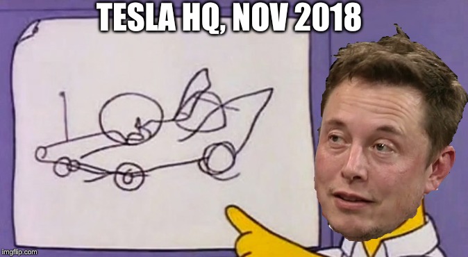 Actual photograph of Tesla's new Cybertruck design meeting | TESLA HQ, NOV 2018 | image tagged in tesla,elon musk,design,cars | made w/ Imgflip meme maker