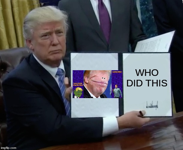 Trump Bill Signing Meme | WHO DID THIS | image tagged in memes,trump bill signing | made w/ Imgflip meme maker