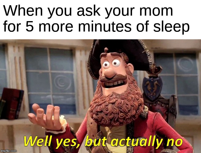 Well Yes, But Actually No | When you ask your mom for 5 more minutes of sleep | image tagged in memes,well yes but actually no | made w/ Imgflip meme maker