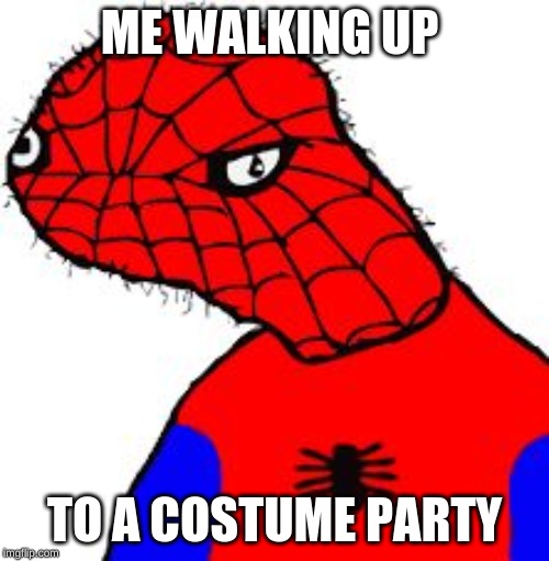 Spooder man | ME WALKING UP; TO A COSTUME PARTY | image tagged in spooder man | made w/ Imgflip meme maker