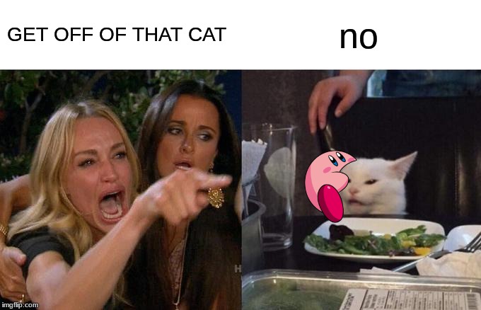 Woman Yelling At Cat | GET OFF OF THAT CAT; no | image tagged in memes,woman yelling at cat | made w/ Imgflip meme maker