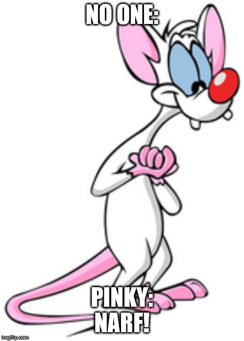 Pinky Meme | NO ONE:; PINKY:
NARF! | image tagged in pinky,narf,pinky and the brain | made w/ Imgflip meme maker
