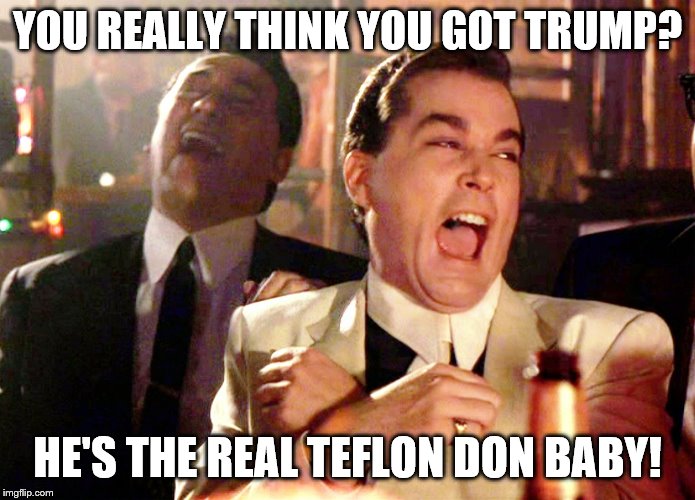 Good Fellas Hilarious | YOU REALLY THINK YOU GOT TRUMP? HE'S THE REAL TEFLON DON BABY! | image tagged in memes,good fellas hilarious | made w/ Imgflip meme maker