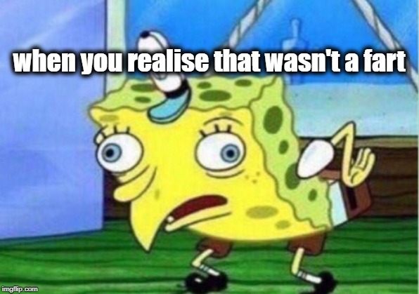 Mocking Spongebob | when you realise that wasn't a fart | image tagged in memes,mocking spongebob | made w/ Imgflip meme maker
