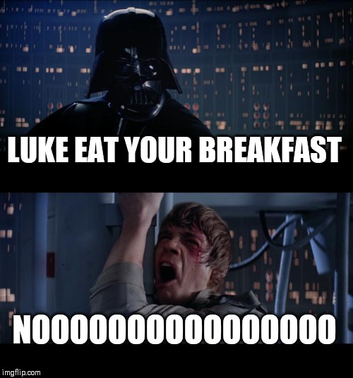 Star Wars No | LUKE EAT YOUR BREAKFAST; NOOOOOOOOOOOOOOOO | image tagged in memes,star wars no | made w/ Imgflip meme maker