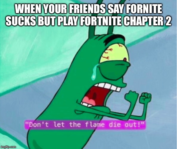 Dont let the flame die out | WHEN YOUR FRIENDS SAY FORNITE SUCKS BUT PLAY FORTNITE CHAPTER 2 | image tagged in dont let the flame die out | made w/ Imgflip meme maker