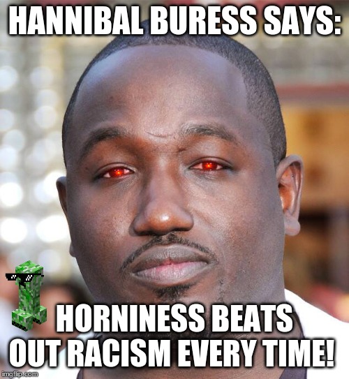 Hannibal Buress | HANNIBAL BURESS SAYS:; HORNINESS BEATS OUT RACISM EVERY TIME! | image tagged in hannibal buress | made w/ Imgflip meme maker