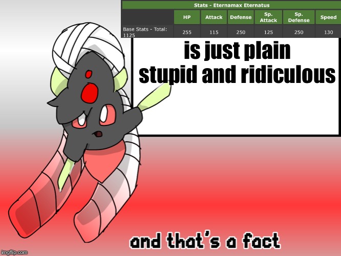 Who at Game Freak greenlit a 1,125 base stat total? I feel the need to slap them | is just plain stupid and ridiculous | image tagged in faitknit and thats a fact,pokemon,pokemon sword and shield | made w/ Imgflip meme maker