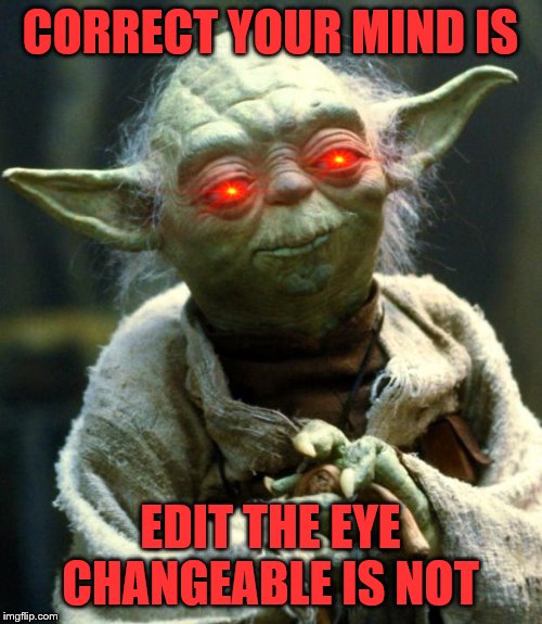 Star Wars Yoda Meme | CORRECT YOUR MIND IS EDIT THE EYE CHANGEABLE IS NOT | image tagged in memes,star wars yoda | made w/ Imgflip meme maker