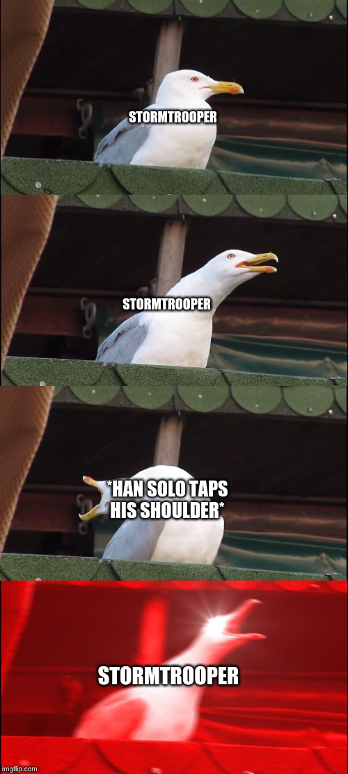 Inhaling Seagull Meme | STORMTROOPER STORMTROOPER *HAN SOLO TAPS HIS SHOULDER* STORMTROOPER | image tagged in memes,inhaling seagull | made w/ Imgflip meme maker