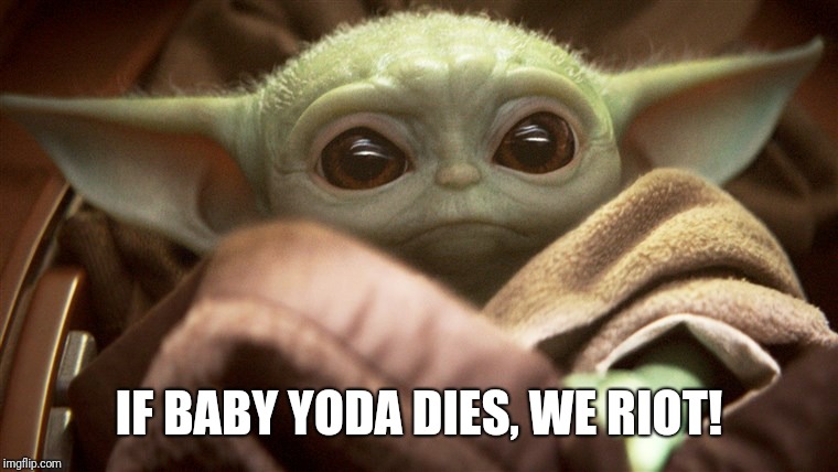 IF BABY YODA DIES, WE RIOT! | image tagged in baby yoda,yoda,star wars yoda,star wars baby yoda | made w/ Imgflip meme maker