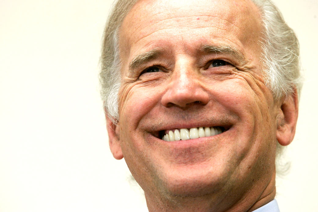 High Quality Biden smile thinking about beating Trump Blank Meme Template