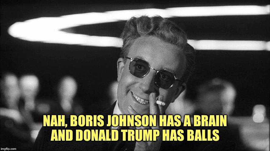 Doctor Strangelove says... | NAH, BORIS JOHNSON HAS A BRAIN
AND DONALD TRUMP HAS BALLS | image tagged in doctor strangelove says | made w/ Imgflip meme maker