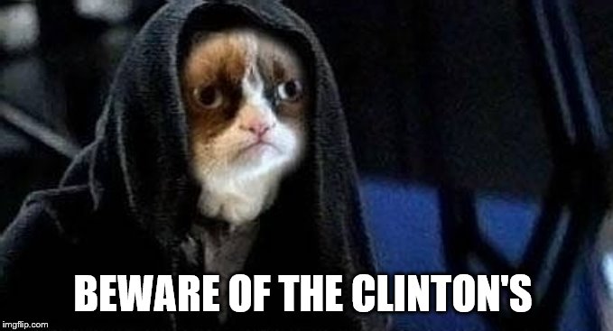 Emperor Grumpy Cat Palpatine | BEWARE OF THE CLINTON'S | image tagged in emperor grumpy cat palpatine | made w/ Imgflip meme maker