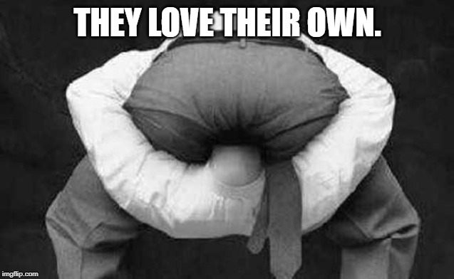 Head up ass  | THEY LOVE THEIR OWN. | image tagged in head up ass | made w/ Imgflip meme maker