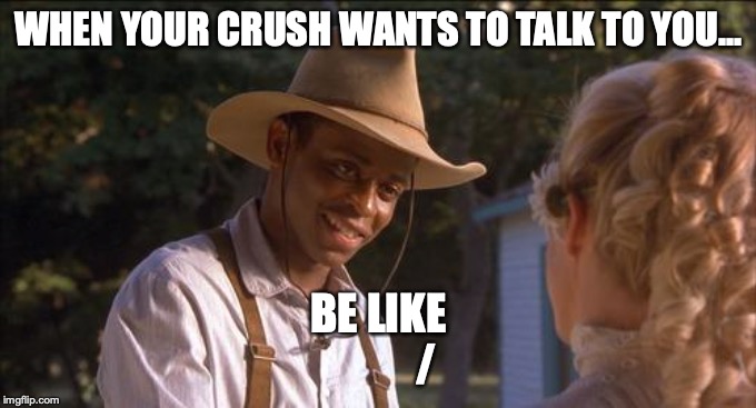 Holes-I Can Fix That | WHEN YOUR CRUSH WANTS TO TALK TO YOU... BE LIKE
           / | image tagged in holes-i can fix that | made w/ Imgflip meme maker