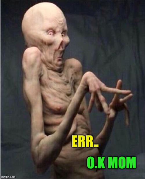 Grossed Out Alien | ERR.. O.K MOM | image tagged in grossed out alien | made w/ Imgflip meme maker