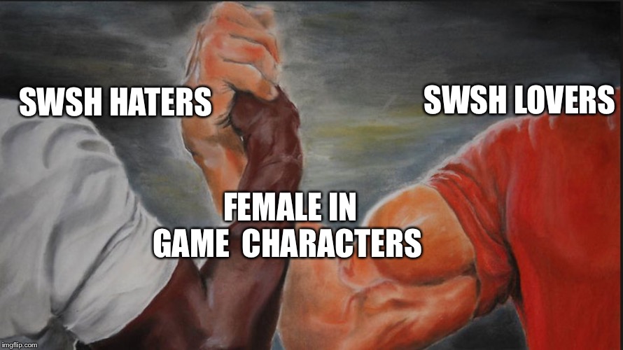 Black White Arms | SWSH LOVERS; SWSH HATERS; FEMALE IN GAME  CHARACTERS | image tagged in black white arms | made w/ Imgflip meme maker